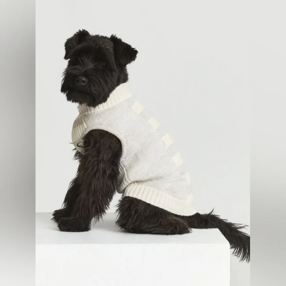 REISS ALDERS GREY AND CREAM WOOL DOG PET SWEATER COAT MEDIUM NEW